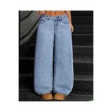 moda camiya Büyük Beden Wide Leg Mavi Kot Pantolon Rahat Kalıp Bol Paça Jean Kar Yıkama