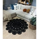 Moda Cardin Jüt Çift Taraflı Yuvarlak Halı - Siyah - 140 x 140 cm