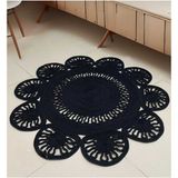 Moda Cardin Jüt Çift Taraflı Yuvarlak Halı - Siyah - Gri - 120 x 120 cm