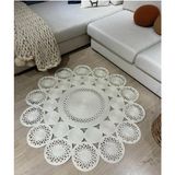 Moda Cardin Jüt Hasır El Örgüsü Halı Kilim Yıkanabilir Çift Taraflı Yuvarlak - Krem - 110 x 110 cm
