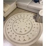 Moda Cardin Jüt Hasır El Örgüsü Halı Kilim Yıkanabilir Çift Taraflı Yuvarlak - Krem - 140 x 140 cm