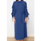 Moda Casual Günlük Terrycotton Dokuma Gömlek Yaka Uzun Kol Gömlek Elbise Maxi Boy Tesettür Elbise