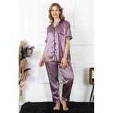 Moda Çizgi 10303 Büyük Beden Mor Saten Kadın Pijama Takımı