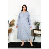 Moda Çizgi 1366 Büyük Beden Uzun Kol İndigo Anne Kadın Gecelik