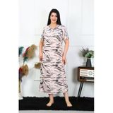 Moda Çizgi 1371 Büyük Beden Kısa Kol Krem Anne Kadın Gecelik