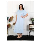 Moda Çizgi 1376 Büyük Beden Kısa Kol Mavi Dantelli Anne Kadın Gecelik