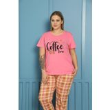 Moda Çizgi 202156 Pembe %100 Pamuk Kısa Kol Büyük Beden Kadın Pijama Takımı