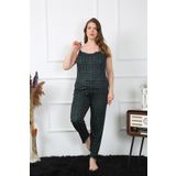 Moda Çizgi 202197 Yeşil Büyük Beden Ekoseli İp Askılı Kadın Pijama Takımı