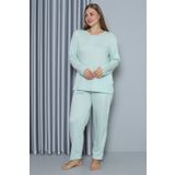 Moda Çizgi 202212 Su Yeşili Büyük Beden Penye Uzun Kol Kadın Pijama Takımı