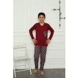 Moda Çizgi 20385 Bordo Penye Erkek Çocuk Pijama Takımı