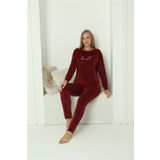 Moda Çizgi 20624 Kadife Bordo Kadın Pijama Takımı