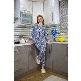 Moda Çizgi 2769 Mavi Penye Uzun Kol Kadın Pijama Takımı