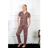 Moda Çizgi 2844 Kahve Önden Düğmeli Kısa Kol Kadın Pijama Takımı