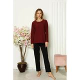 Moda Çizgi 4111 Bordo Penye Uzun Kol Kadın Pijama Takımı