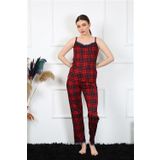 Moda Çizgi 4135 Bordo İp Askılı Kırmızı Ekoseli Kadın Pijama Takımı