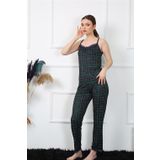Moda Çizgi 4135 Yeşil İp Askılı Ekoseli Kadın Pijama Takımı