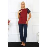 Moda Çizgi 4149 Bordo Kolu Dantelli Penye Kadın Pijama Takımı