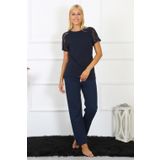 Moda Çizgi 4150 Lacivert Kolu Dantelli Penye Kadın Pijama Takımı