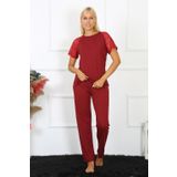 Moda Çizgi 4152 Bordo Kolu Dantelli Penye Kadın Pijama Takımı