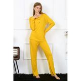 Moda Çizgi 4167 Sarı Penye Uzun Kol Patlı Kadın Pijama Takımı