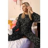 Moda Çizgi 4180 Siyah Uzun Kol 3 İplik Penye Kadın Pijama Takımı