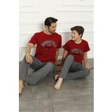 Moda Çizgi 50102 Baba Oğul Kırmızı Aile Pijama Takım
