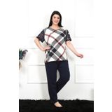 Moda Çizgi 75003 Lacivert Büyük Beden Kısa Kol Kadın Pijama Takımı