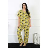 Moda Çizgi 75007 Sarı Büyük Beden Kısa Kol Kadın Pijama Takımı