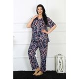 Moda Çizgi 75008 Lacivert Büyük Beden Kısa Kol Kadın Pijama Takımı