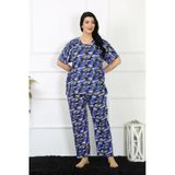 Moda Çizgi 75010 Saks Mavi Büyük Beden Kısa Kol Kadın Pijama Takımı