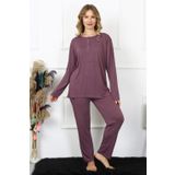 Moda Çizgi 75013 Mürdüm Büyük Beden Uzun Kol Kadın Pijama Takımı