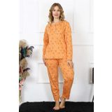 Moda Çizgi 75014 Turuncu Büyük Beden Uzun Kol Kadın Pijama Takımı