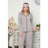 Moda Çizgi 8082 Gri Polar Önden Düğmeli Kadın Pijama Takımı
