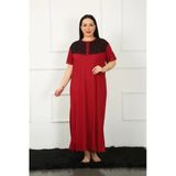 Moda Çizgi Big Dantelli Kısa Kol Bordo Anne Gecelik 1348