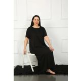 Moda Çizgi Big Dantelli Kısa Kol Siyah Anne Gecelik 1348