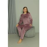 Moda Çizgi Büyük Beden Kadın Kadife Mor Pijama Takım 20628