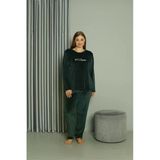 Moda Çizgi Büyük Beden Kadın Kadife Yeşil Pijama Takım 20628