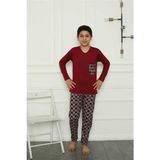 Moda Çizgi Erkek Çocuk Penye Pijama Takım 20385 - Bordo - 3 - 4 Yaş