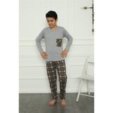 Moda Çizgi Erkek Çocuk Penye Pijama Takım 20387 - Gri - 3 - 4 Yaş