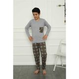 Moda Çizgi Erkek Çocuk Penye Pijama Takım 20387 - Gri - 7 - 8 Yaş