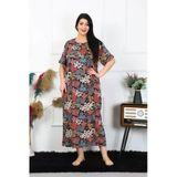 Moda Çizgi Kadın Büyük Beden Kısa Kol Siyah Anne Gecelik 1373
