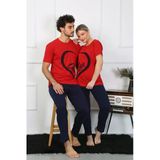 Moda Çizgi Kadın Pamuk Penye Sevgili Kombini Pijama Takımı Kırmızı 50128 Tek Takım Fiyatıdır