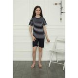 Moda Çizgi Kız Çocuk Penye Şortlu Pijama Takım 20407 - Lacivert - 9 - 10 Yaş
