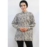 Moda Çizgi MC4108 Zikzak Desenli Keten Kadın Gömlek