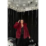 Moda Days Kadın Bordo Suni Kürk Ceket Kürklü Yaka Uzun Kol Dokulu Kışlık