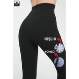 Moda Days Siyah Yüksek Bel, Fitilli, Tayt Toparlayıcı Interlok Beli Lastikli Örme Spor Tayt