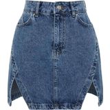 Moda Denim Düz Desen Günlük Mini Boy Limited Edition Yırtmaçlı Mini Denim Etek