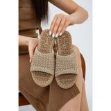 Moda Devrin Bej Önü Açık Hasır Örgü Dış Mekan Ve Ev Terliği