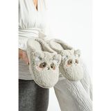 Moda Devrin Gri Nakışlı Figürlü Pofuduk Terlik Ev Terliği (Dikiş Montaj, Kaydırmaz, Sessiz, Yıkanabilir)