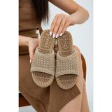 Moda Devrin Kadın Dış Mekan ve Ev Terliği Bej Renk Hasır Örgü Tasarım ile Rahat Kullanım